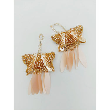 Peach And Gold Handmade Beaded Tassels With Long Sequins, Sequin Latkan, Beaded Latkans